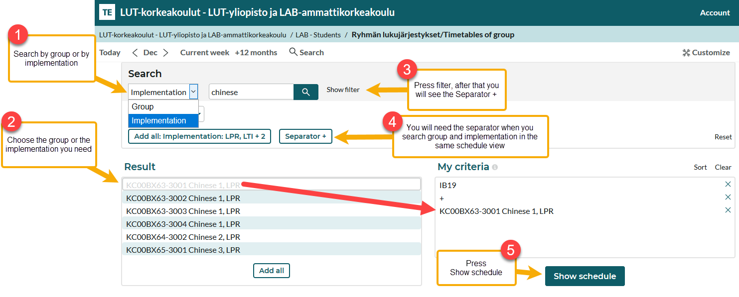 Compile your timetable