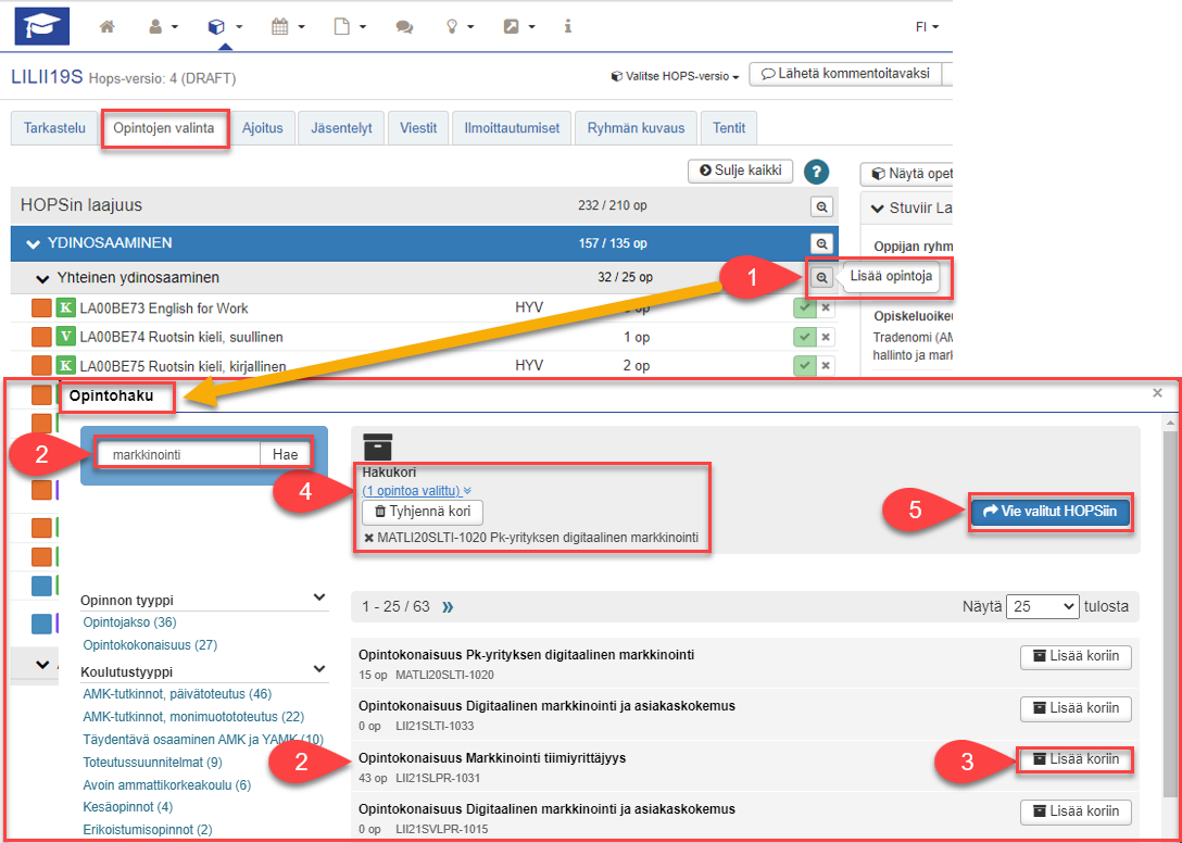 HOPS Opintojen valinta