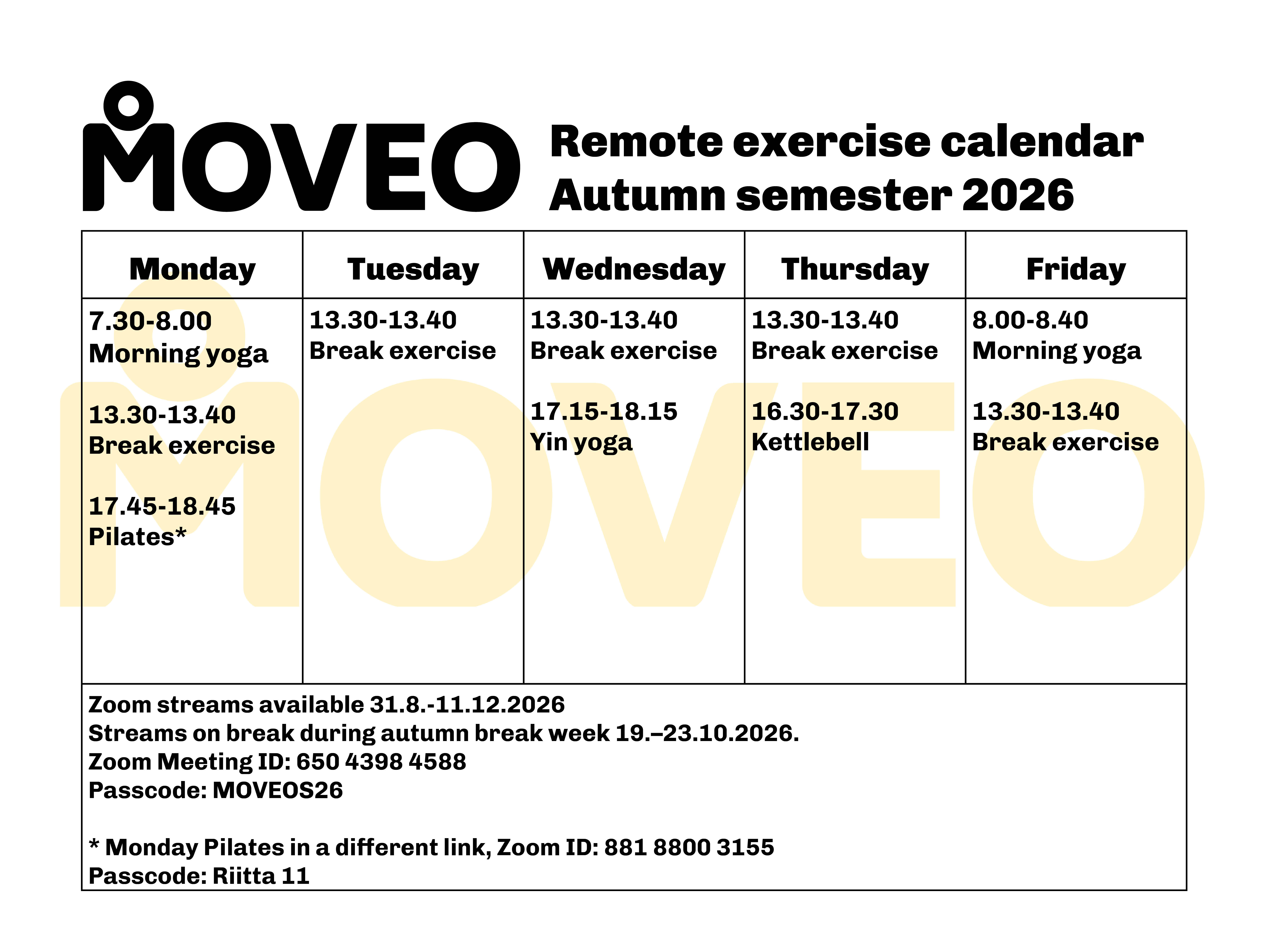 MOVEO remote exercise calendar