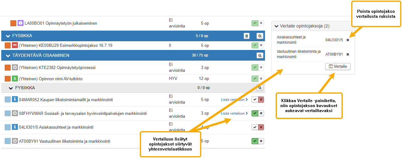 HOPS Opintojaksojen vertailu