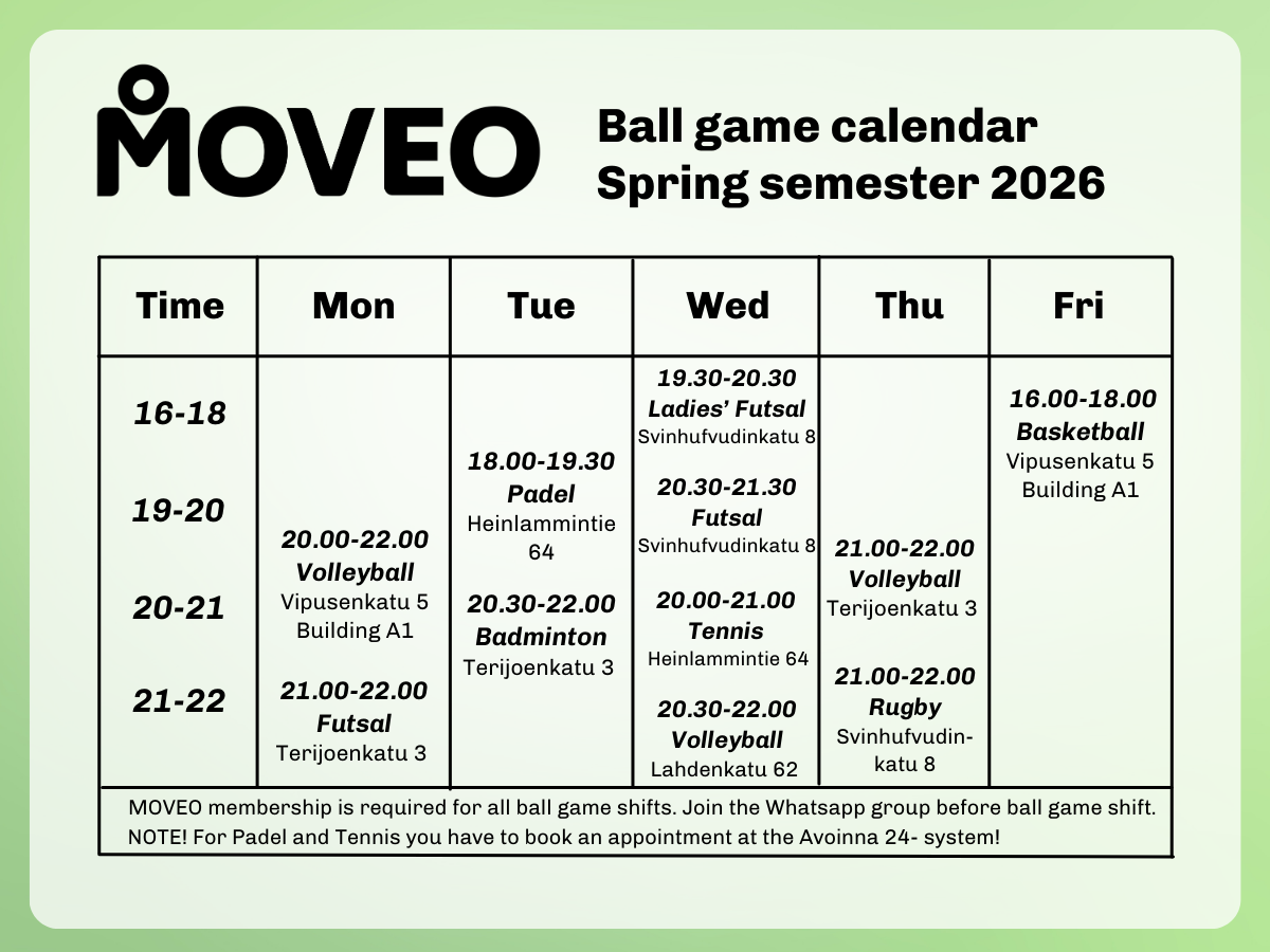 MOVEO Spring Ball game calendar 2026