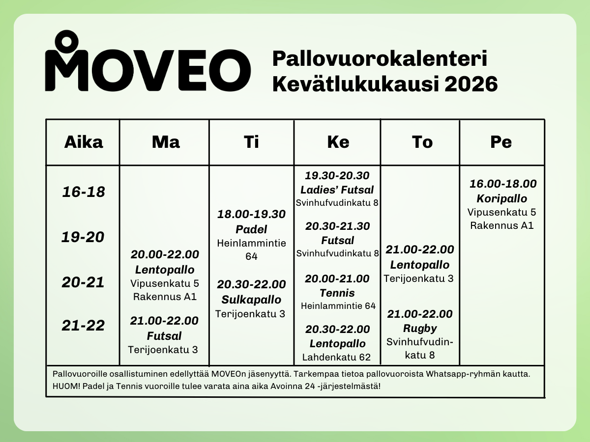 MOVEO Kevätlukukausi Pallovuorot 2026