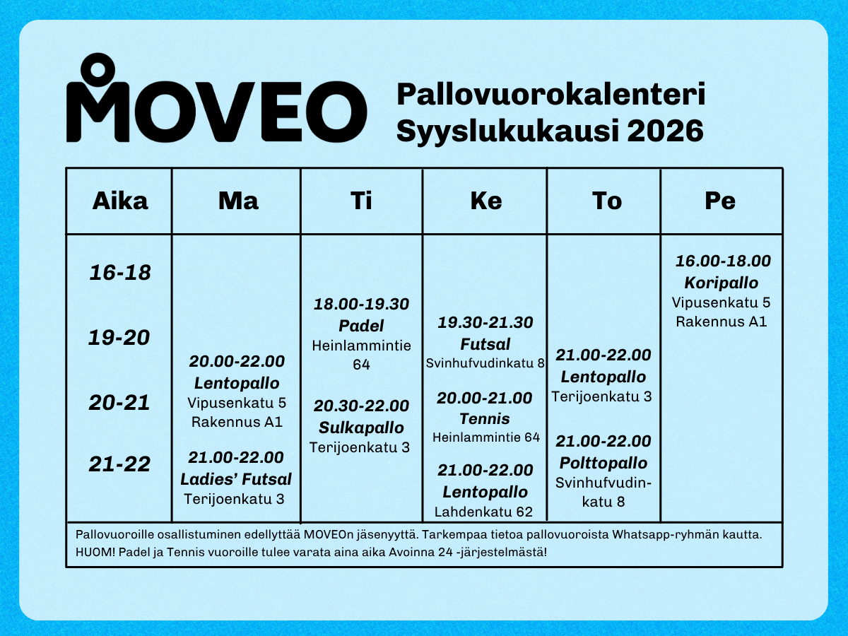 Pallovuorokalenteri syyslukukausi 2026 MOVEO