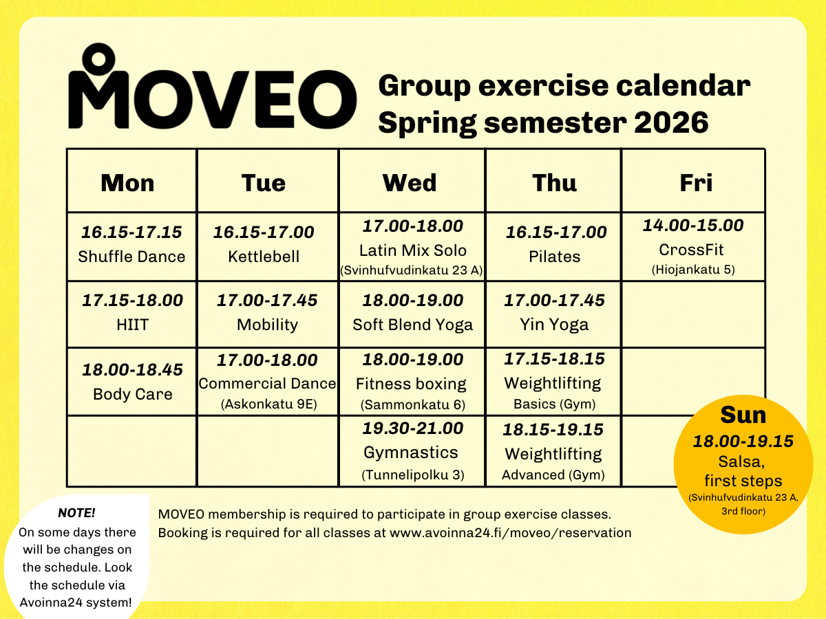 MOVEO Spring Group exercise calendar 2026