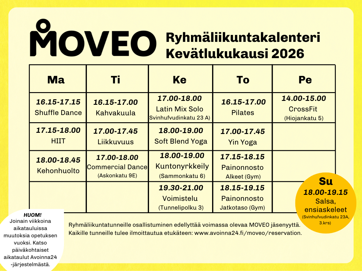 MOVEO Kevätlukukausi ryhmäliikunnat 2026