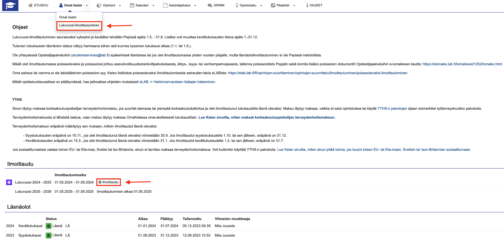 Lukukausi-ilmoittautuminen
