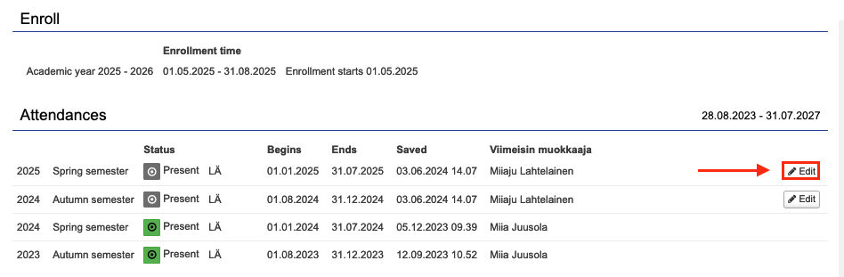 edit your attendance