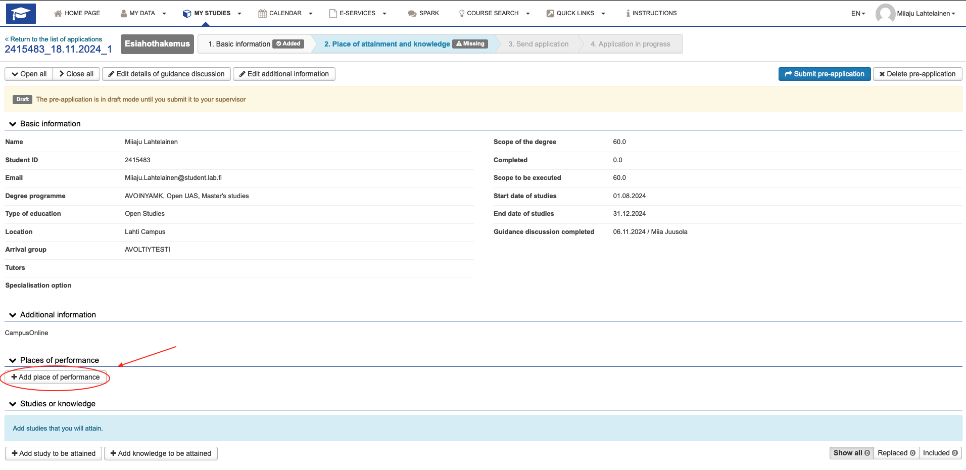 Place of performance