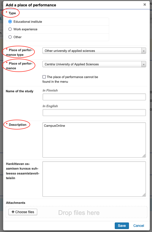 Add place of performance