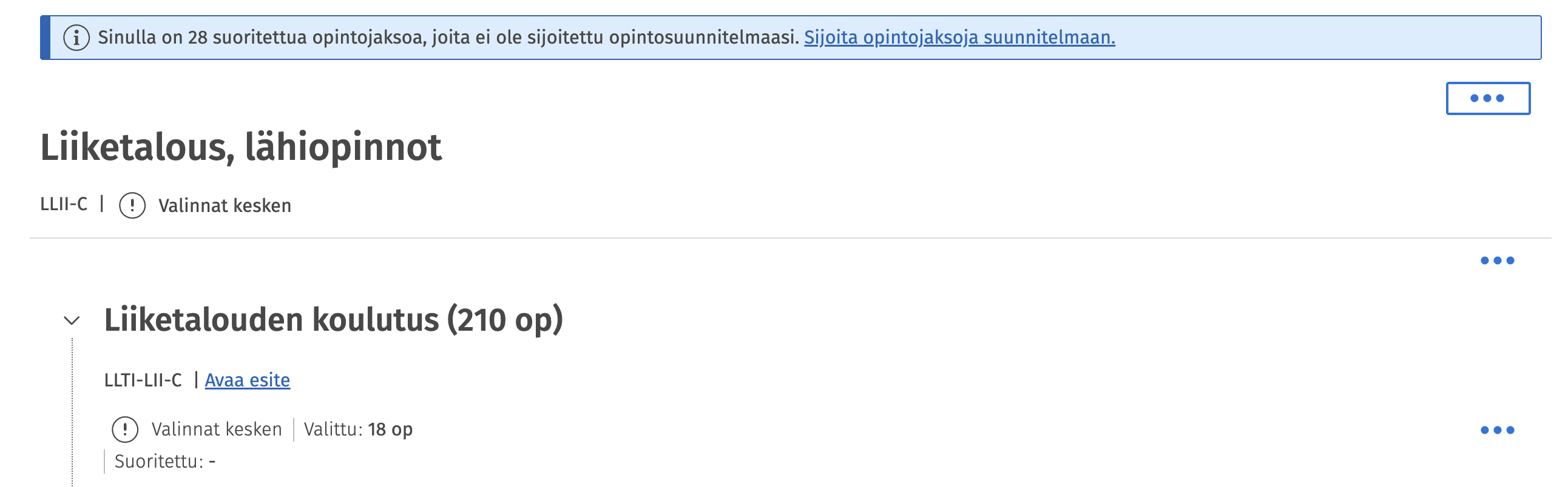 valinnat kesken