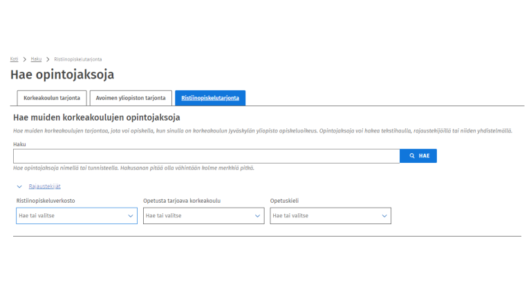 Ristiinopiskelutarjonnan haku
