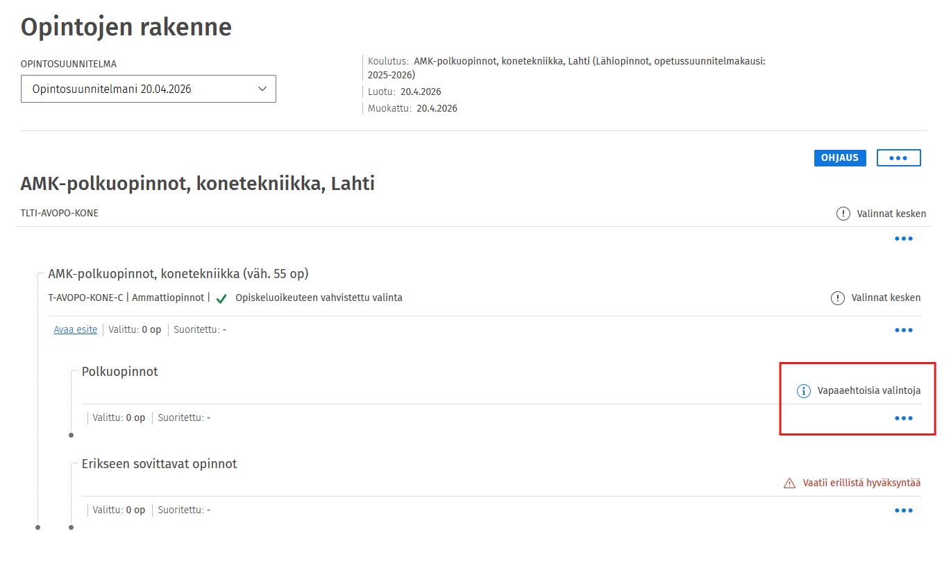 Polkuopintojen rakenne