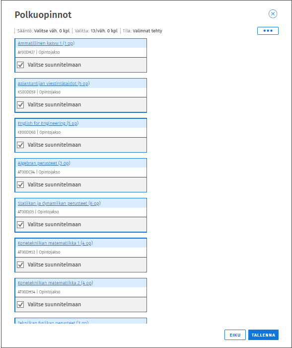 Polkuopinnot valinta-avustimessa