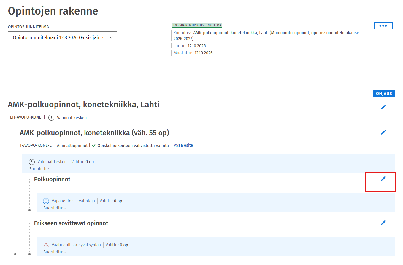 Polkuopintojen rakenne